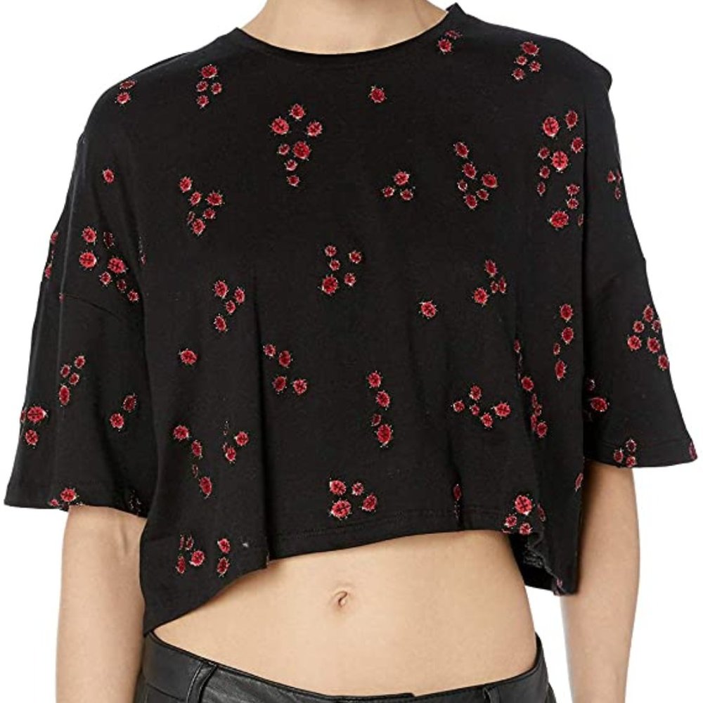 The Kooples Cropped Embroidered Ladybug T-shirt